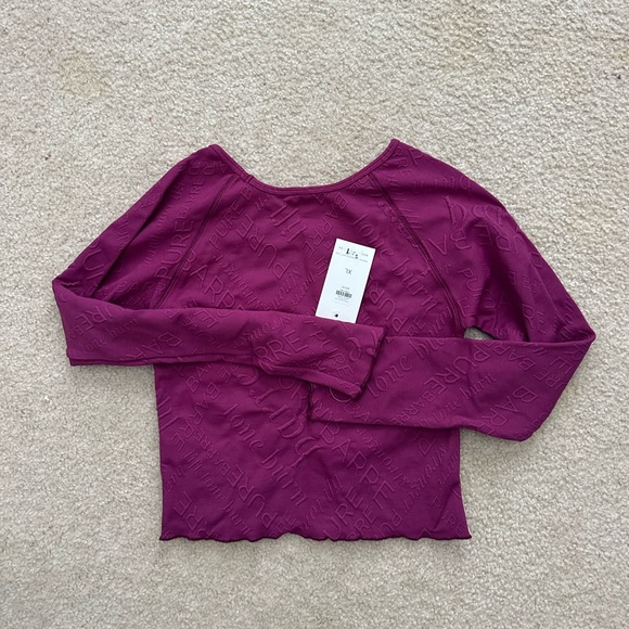 NWT pure barre Emily hsu jacquard maroon logo long sleeve top shirt - Picture 2 of 4